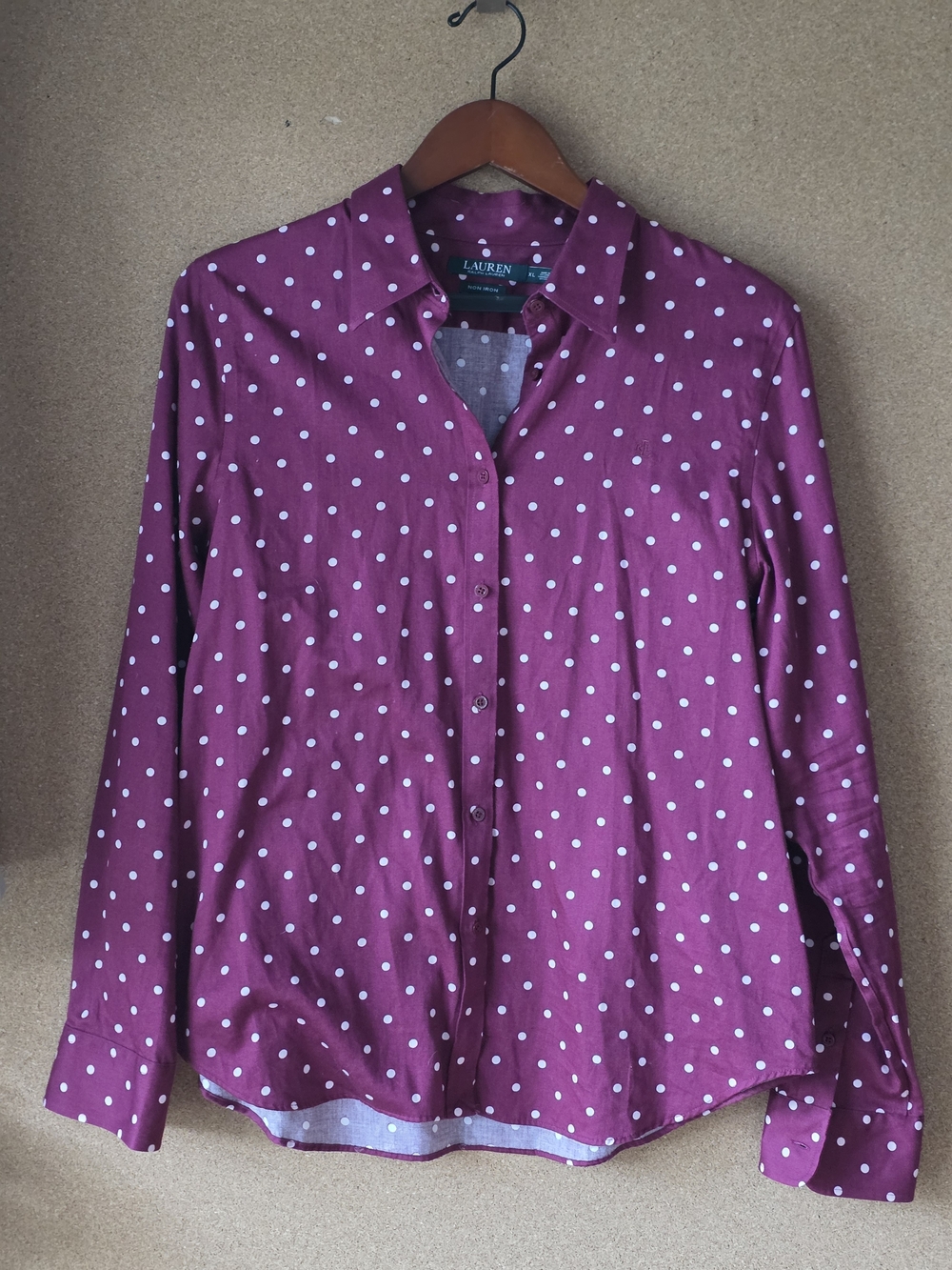 Lauren Ralph Lauren Polka Dot Button Down — XL Non‑Iron 100% Cotton Shirt
